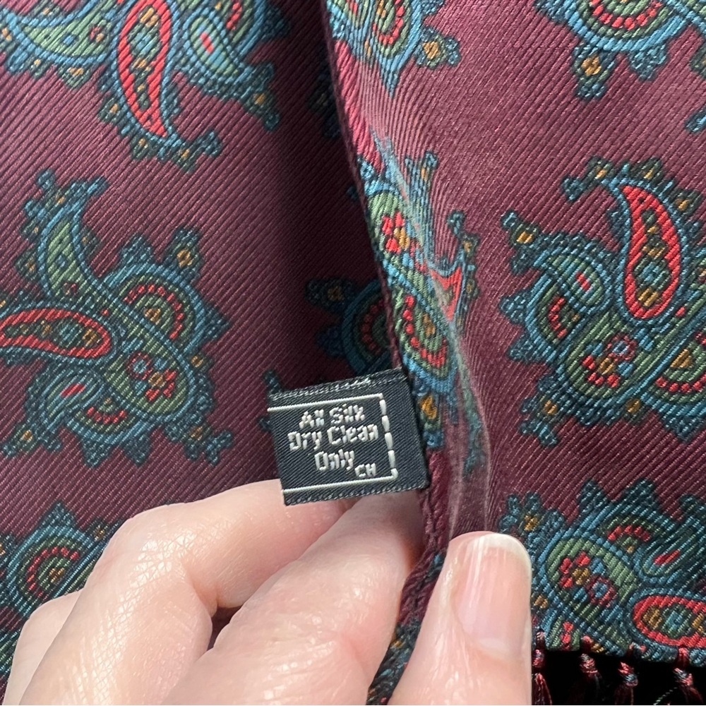 Kilgour French & Stanbury Paisley Pure Silk mens scarf cravat with fringe - Picture 4 of 10